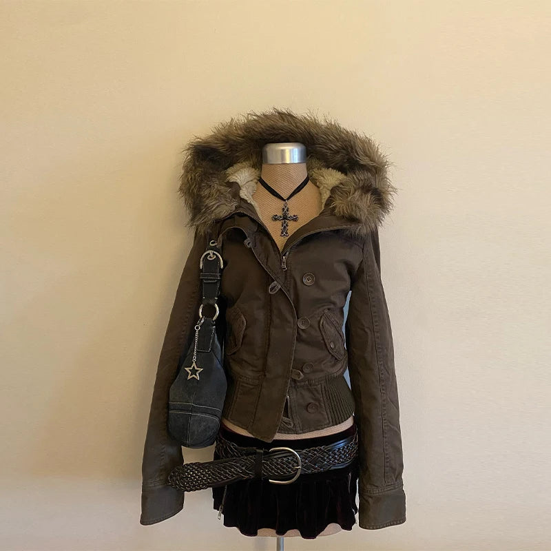Vintage Chill Detachable Fur Collar Coat