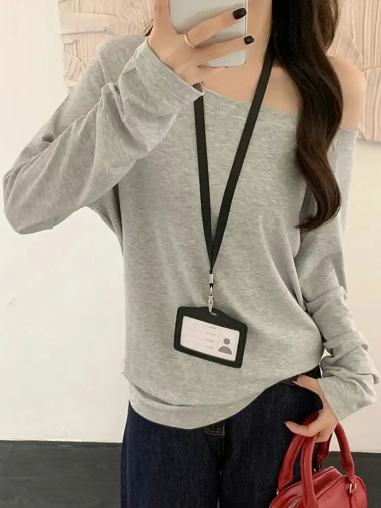 Oversize Off-Shoulder Long Sleeve T-shirt