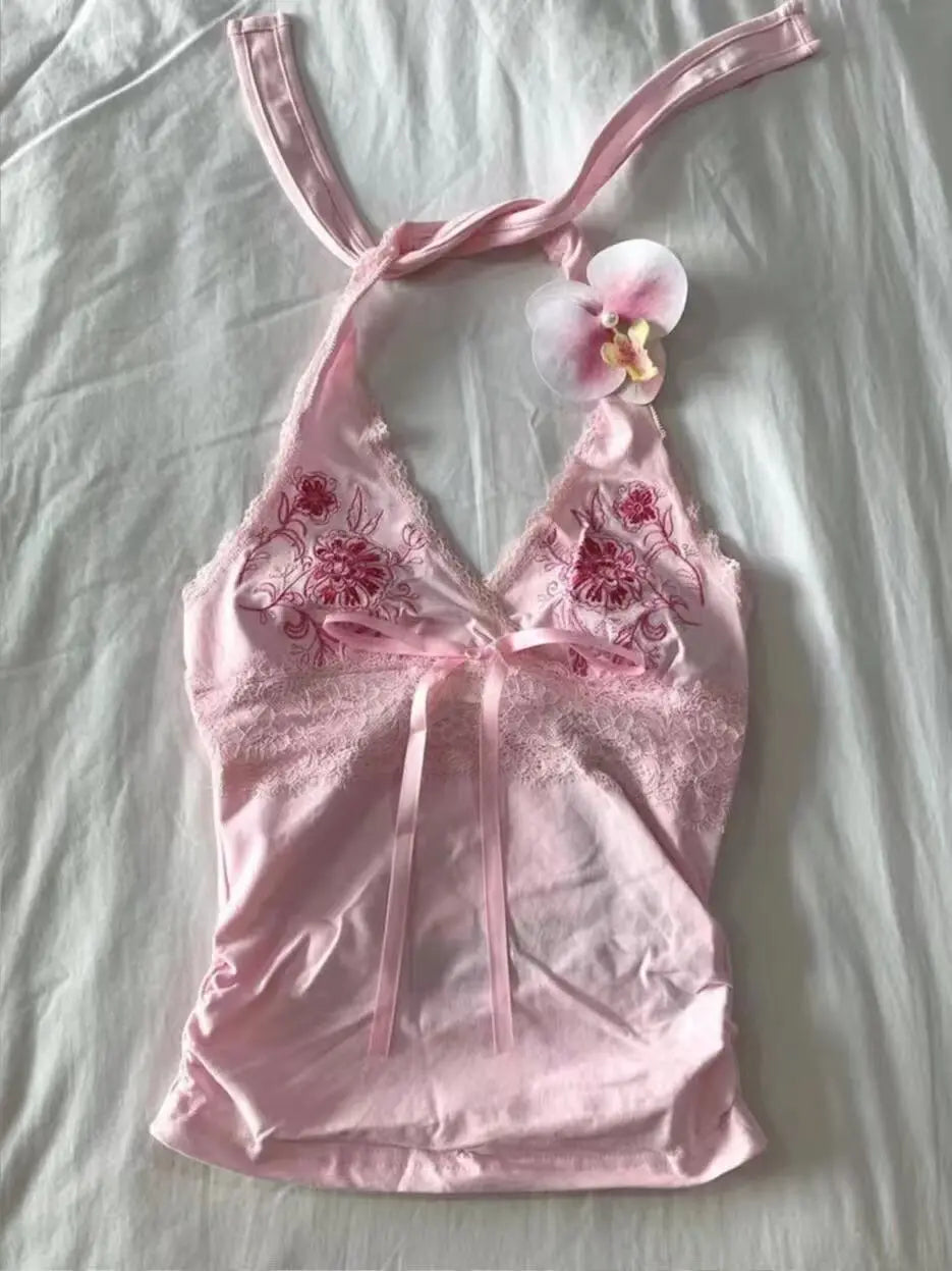 Pink Lemonade Lace Halter Top