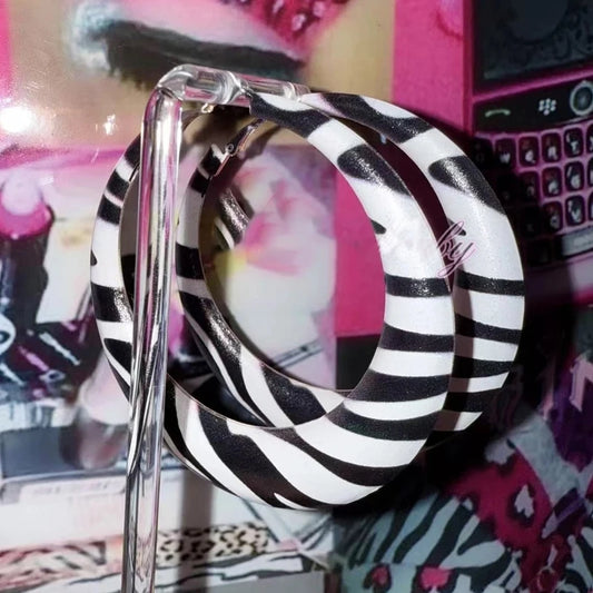 Retro Zebra Disc Earrings