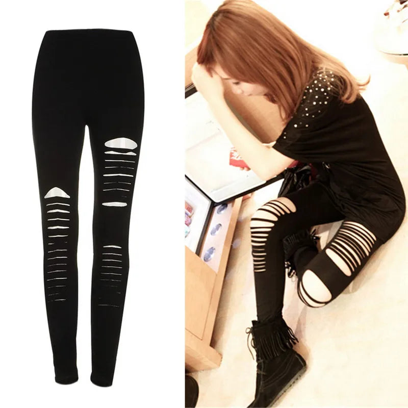 Black Punk Slash Cut Leggings