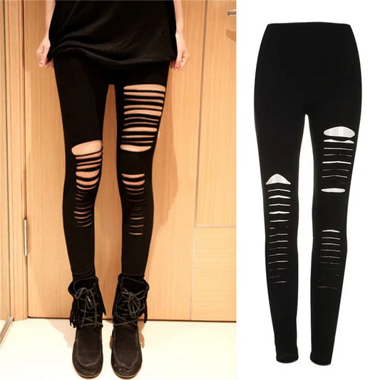 Black Punk Slash Cut Leggings
