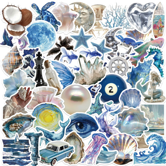 Silver Sea Breeze Aesthetic Stickers (50pcs)