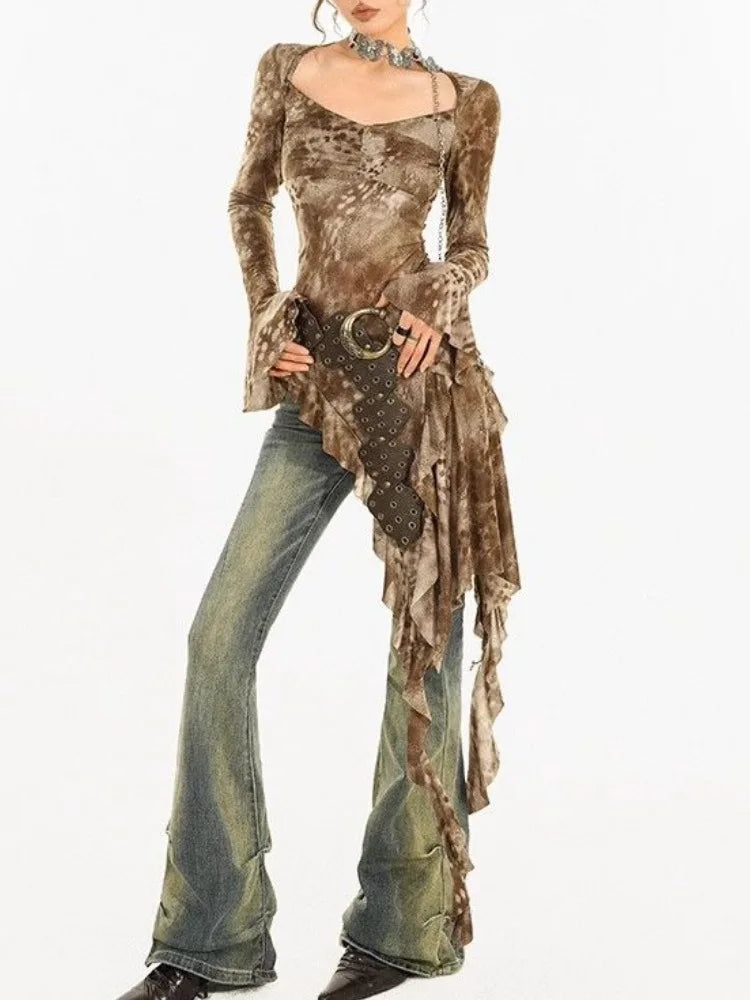 Feral Unsymmetrical Ruffled Blouses