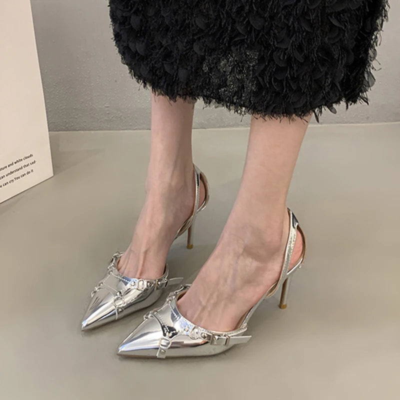 Chrome Buckle Kitten Heel