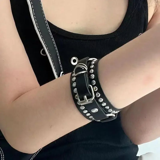 Strapped Rivet Adjustable Bracelet Cuff