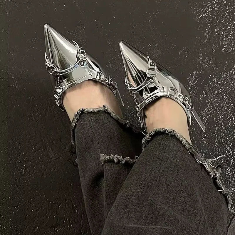 Chrome Buckle Kitten Heel