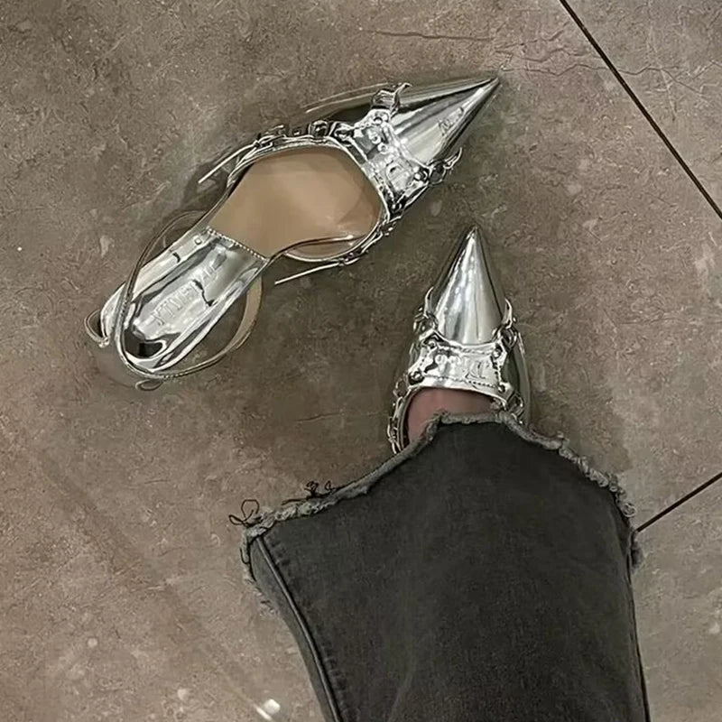 Chrome Buckle Kitten Heel