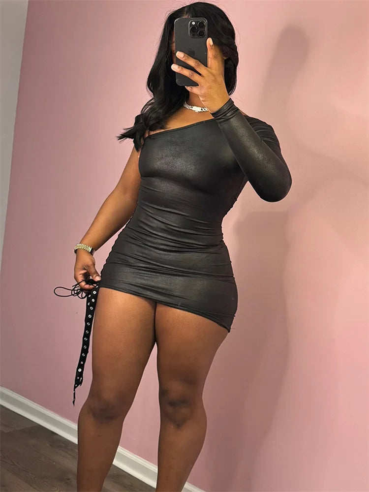 Cinch'd One-Sleave Mini Dress