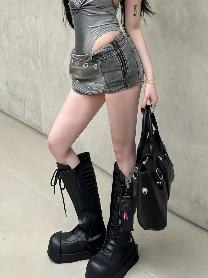 Industrial Grey Denim Mini Skirt