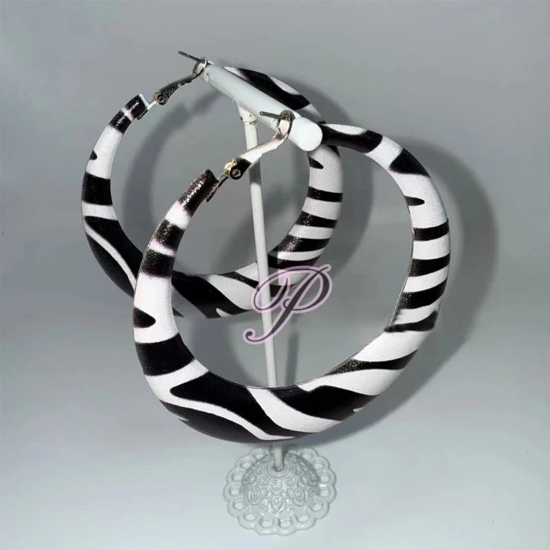 Retro Zebra Disc Earrings