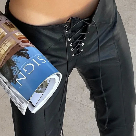 Crossline Straight-Leg Leather Pants