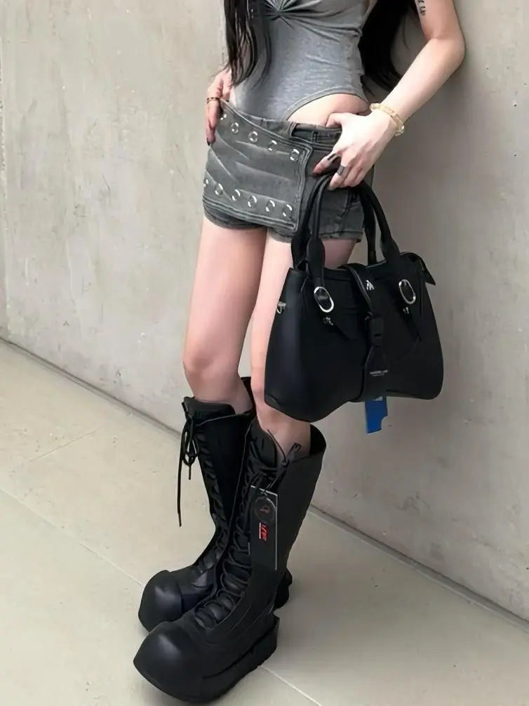 Industrial Grey Denim Mini Skirt