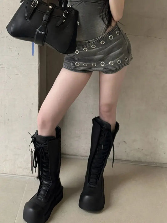 Industrial Grey Denim Mini Skirt