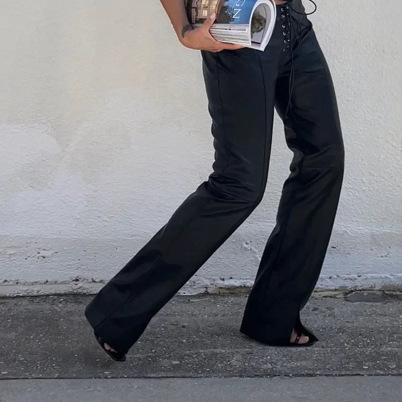 Crossline Straight-Leg Leather Pants