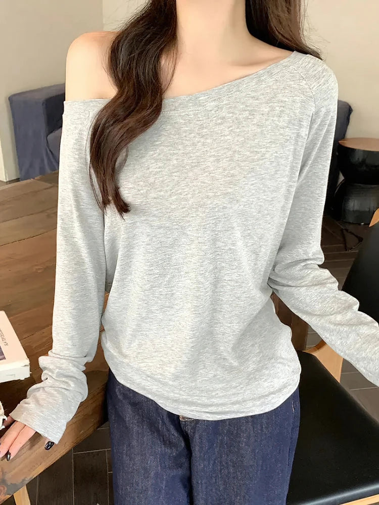 Oversize Off-Shoulder Long Sleeve T-shirt