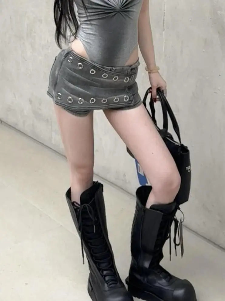Industrial Grey Denim Mini Skirt
