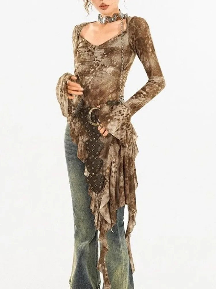 Feral Unsymmetrical Ruffled Blouses