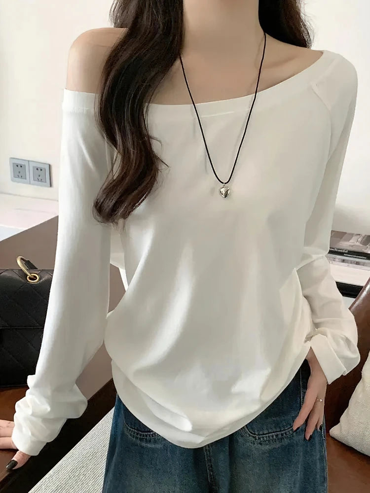 Oversize Off-Shoulder Long Sleeve T-shirt