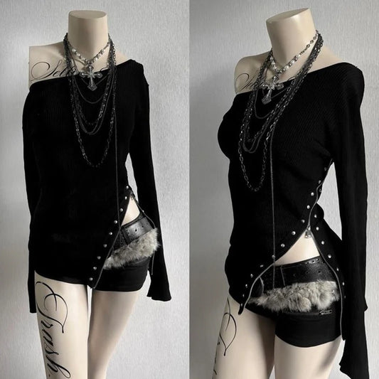 Chic Slash Neck Zipper Crop Top