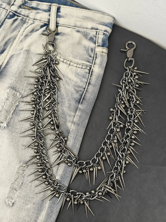 Thorny Double-layer Rivet Biker Pants Chain