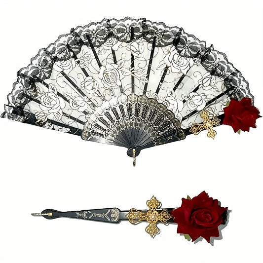 Phantom Rose Lace Handheld Fan